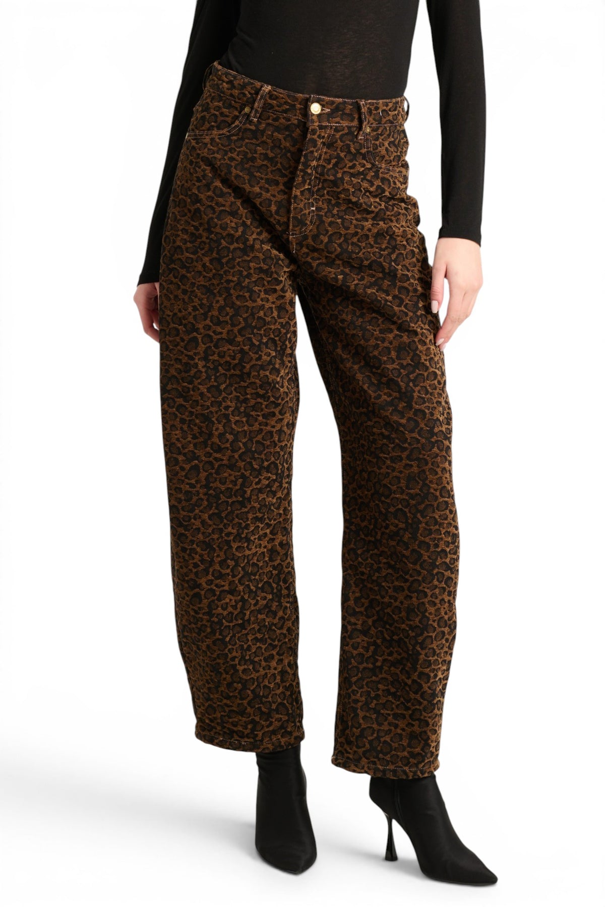 Pantaloni Ashley barrel in ciniglia animalier