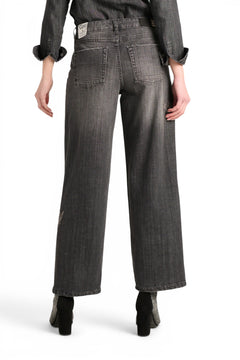 Cherry barrel jeans in black denim with floral application studs and rhinestones