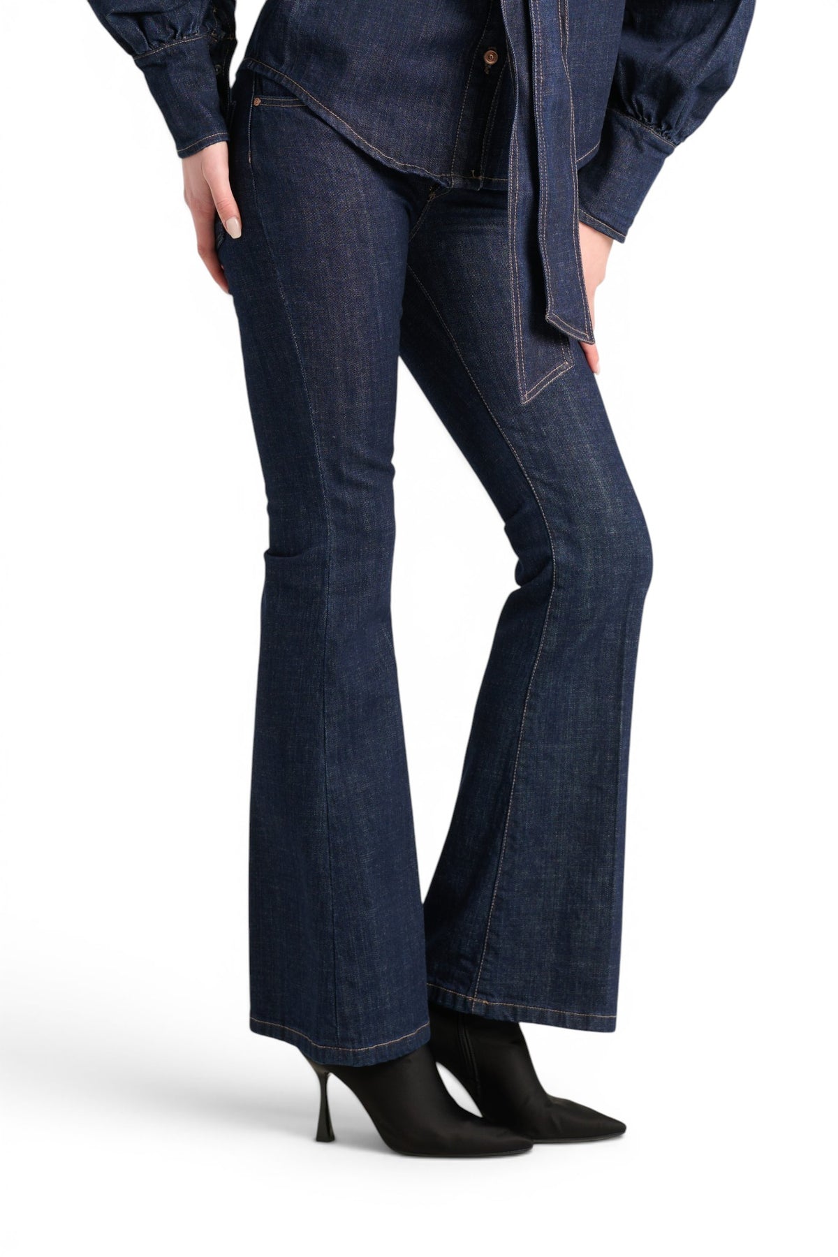 Avery slim flared trousers in softened cross-denim