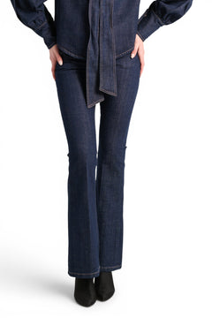 Avery slim flared trousers in softened cross-denim