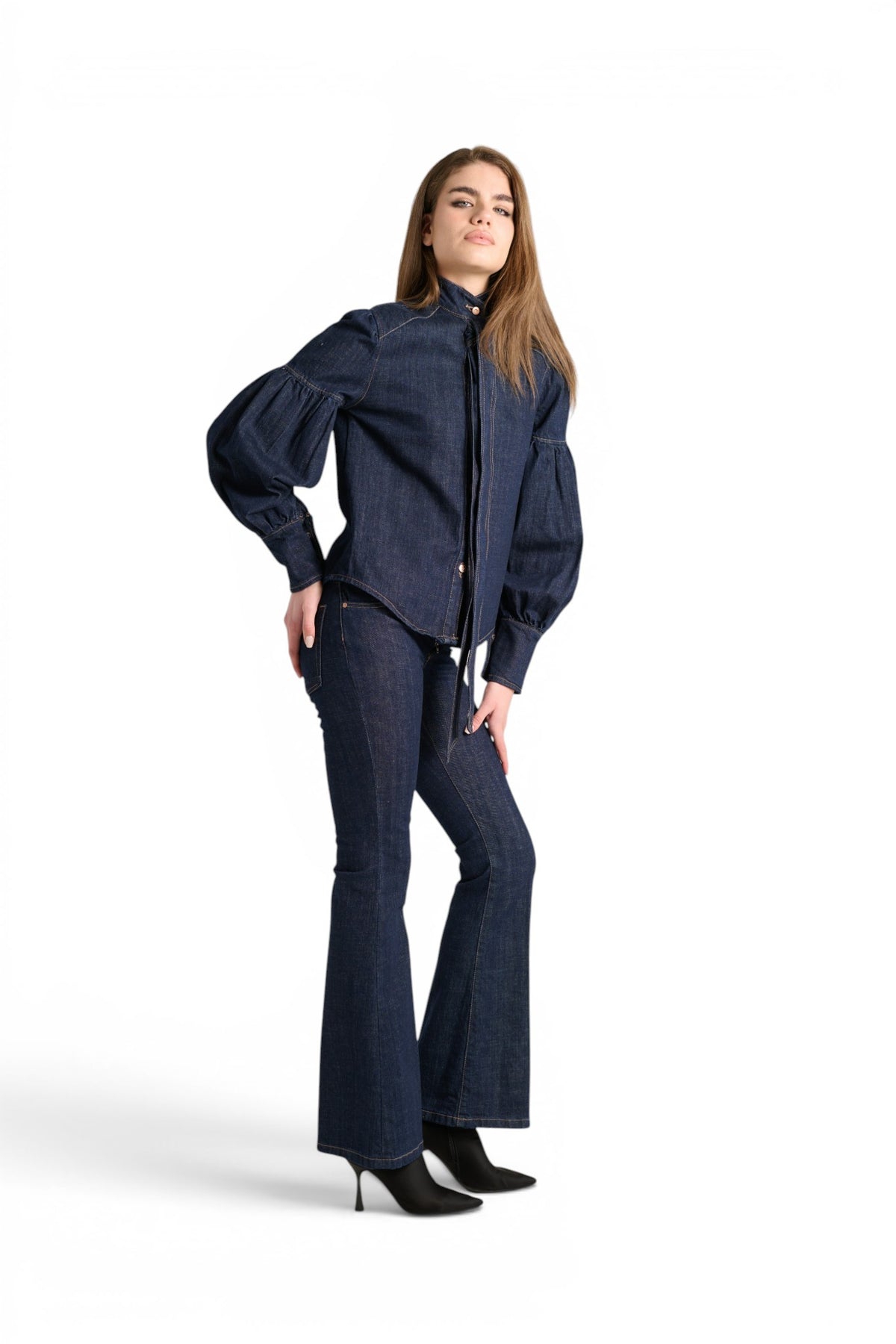 Avery slim flared trousers in softened cross-denim