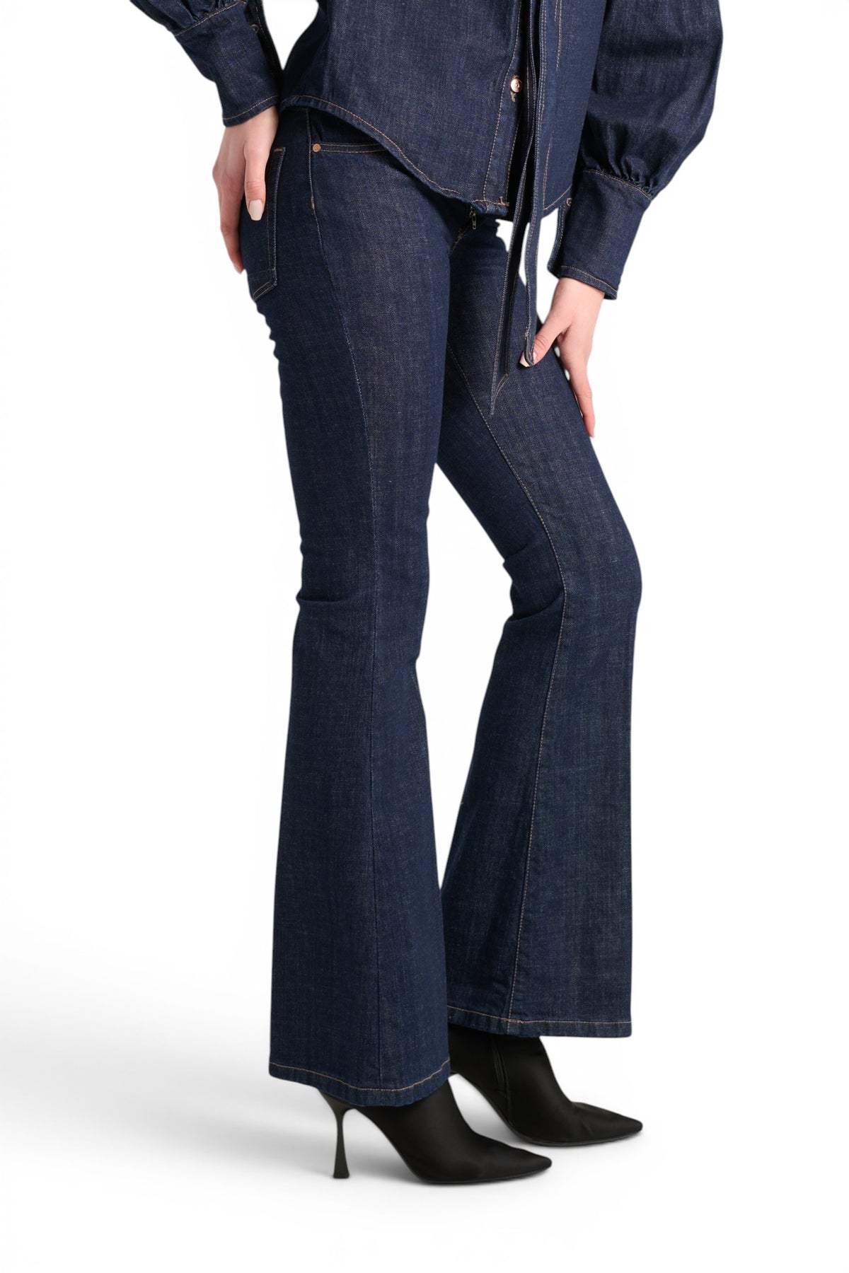 Avery slim flared trousers in softened cross-denim