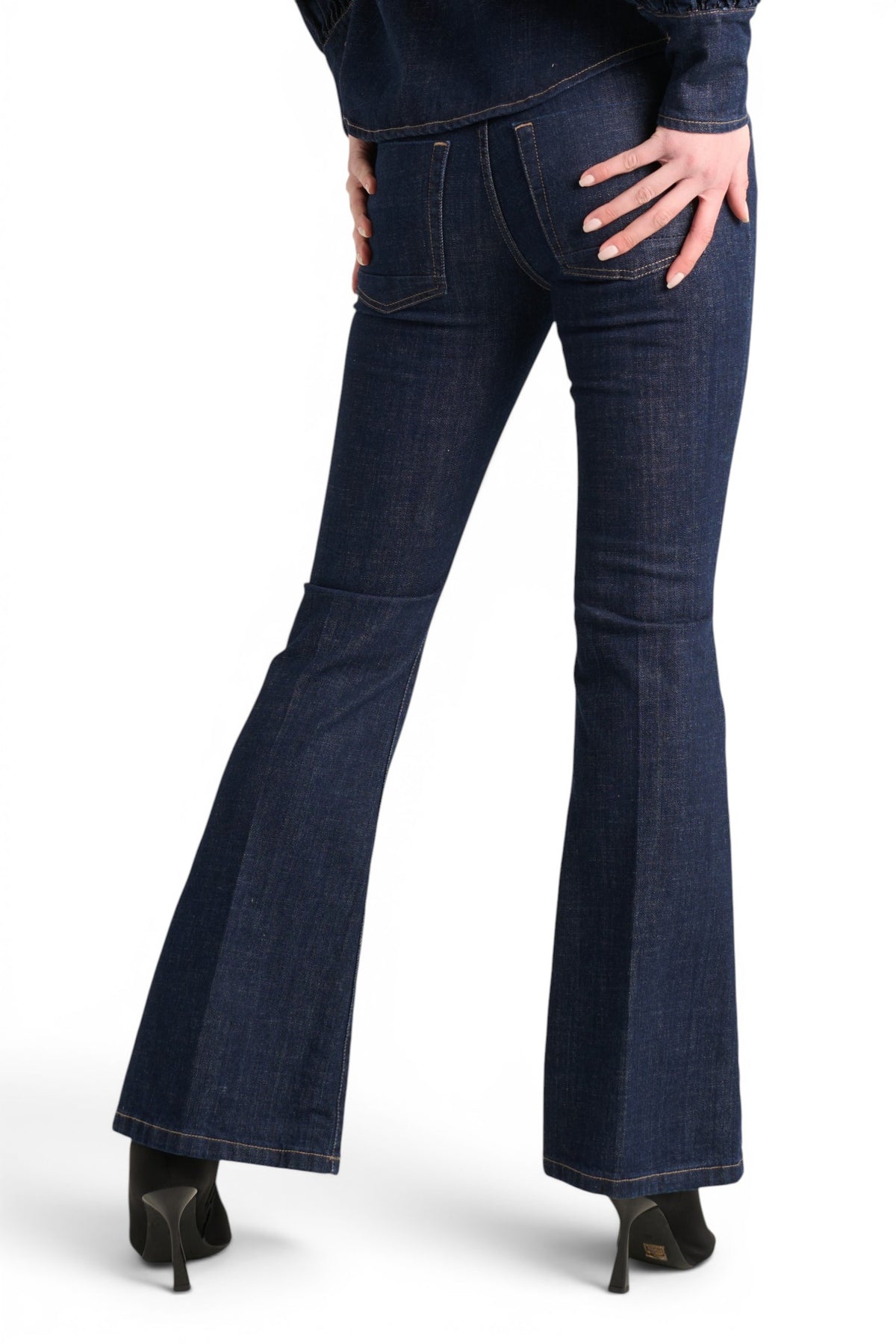 Avery slim flared trousers in softened cross-denim