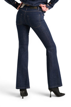Avery slim flared trousers in softened cross-denim