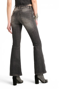 Claire flared bootcut jeans in black denim with hammered studs on the waistband