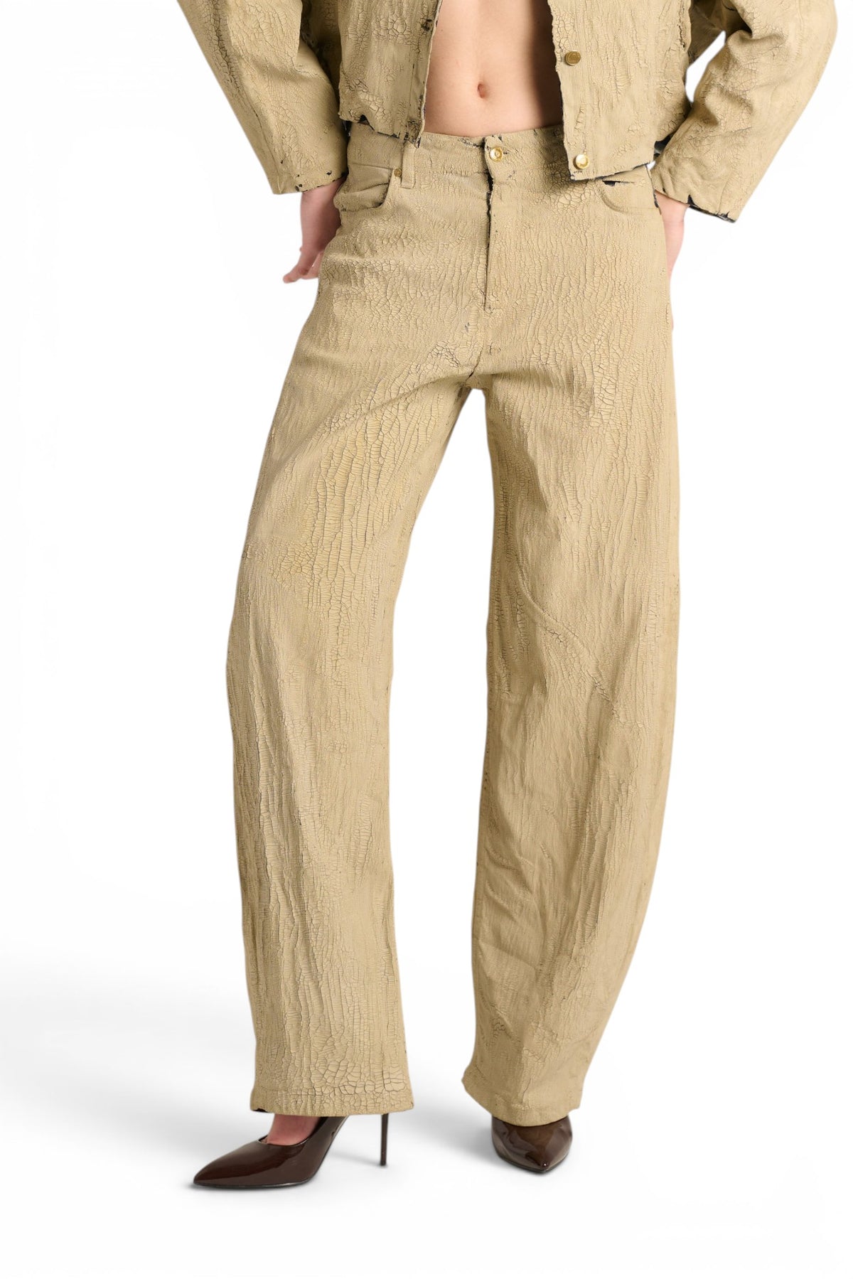 Jeans Berry barrel in denim crackle beige