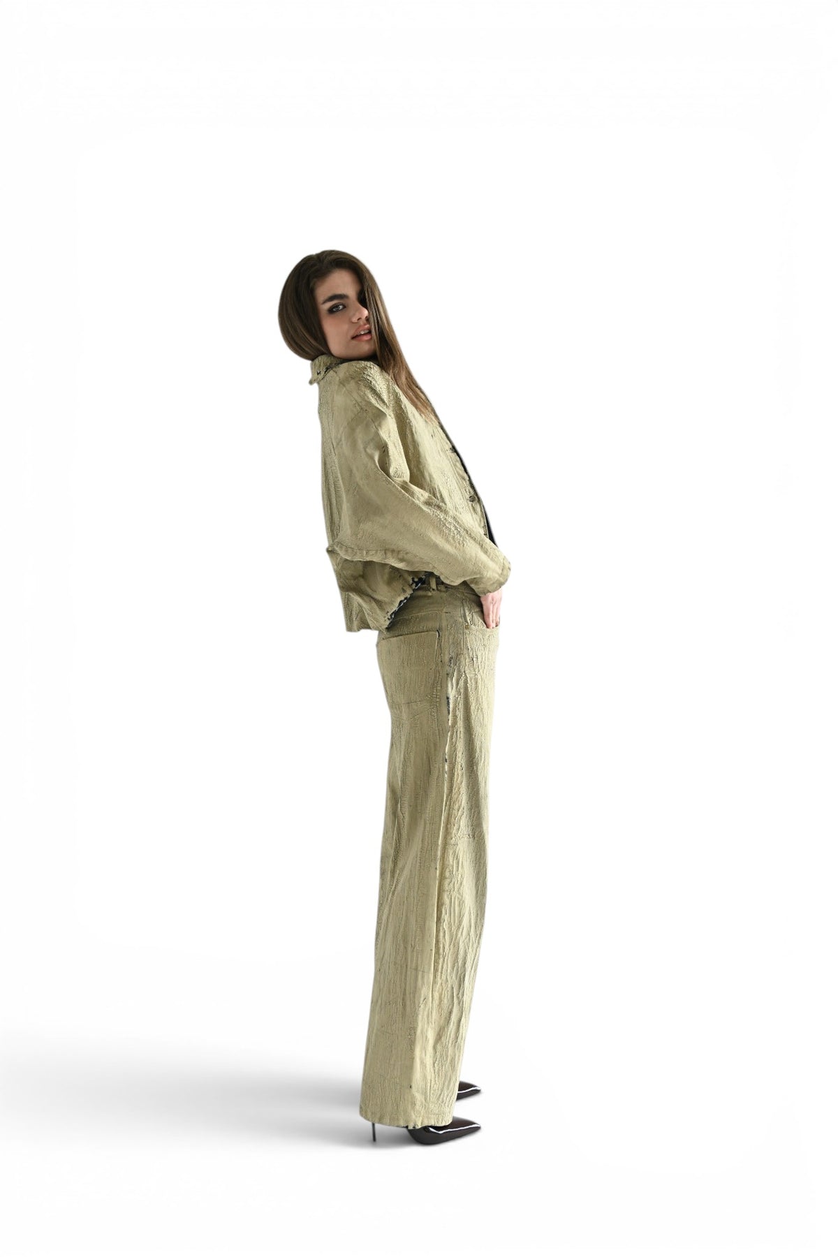 Jeans Berry barrel in denim crackle beige