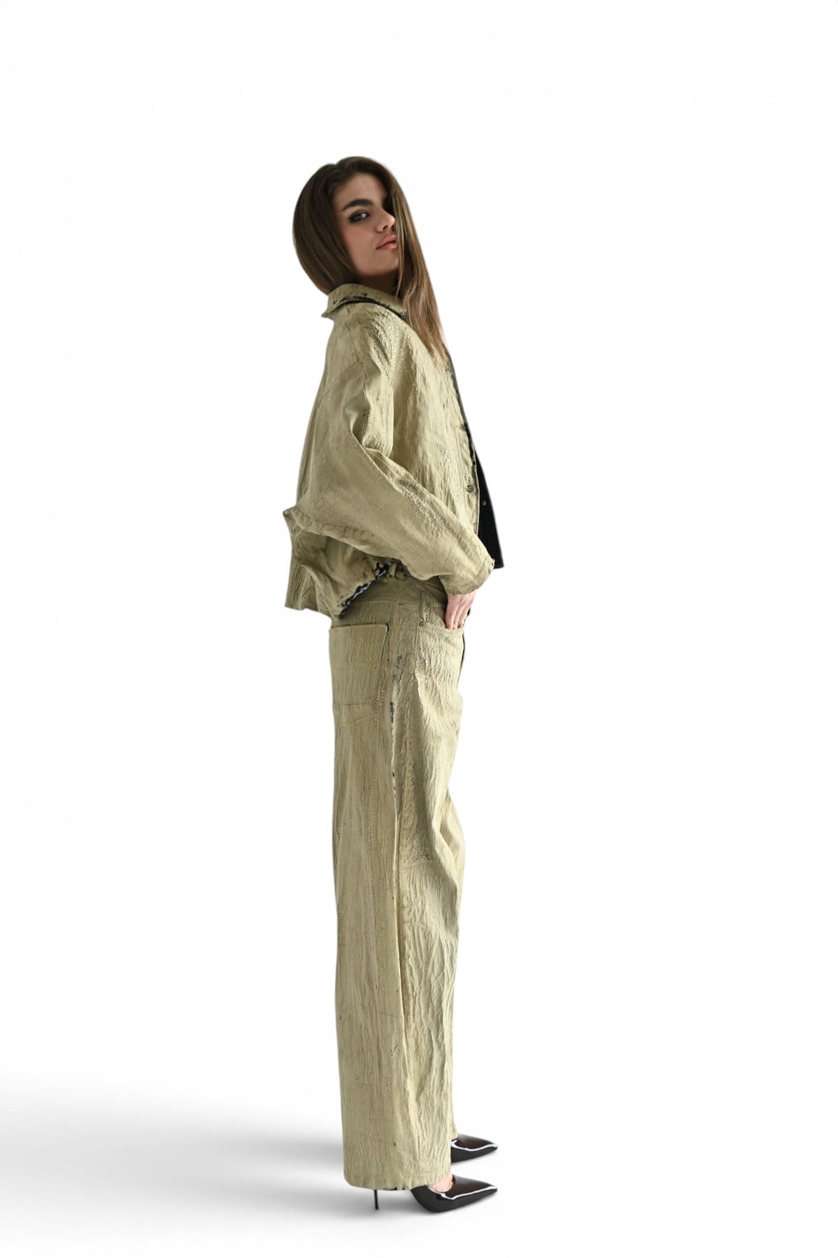 Jeans Berry barrel in denim crackle beige