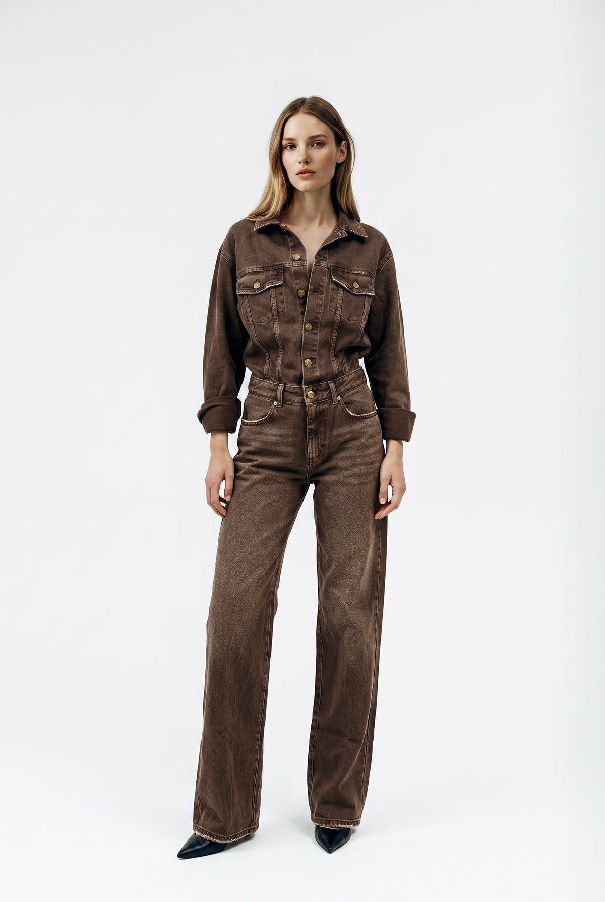 Jumpsuit Mary in drill tinto old con trattamenti denim