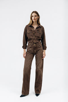 Jumpsuit Mary in drill tinto old con trattamenti denim