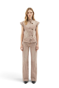 Jeans Daisy wide leg in denim color con cinturino sfrangiato