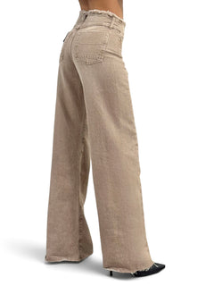 Jeans Daisy wide leg in denim color con cinturino sfrangiato