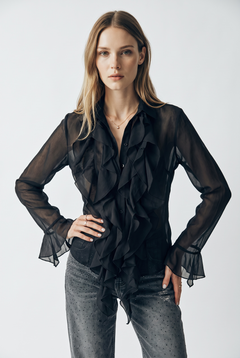 Camicia Yael in misto lyocell con rouches sul davanti