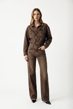 Jumpsuit Mary in drill tinto old con trattamenti denim