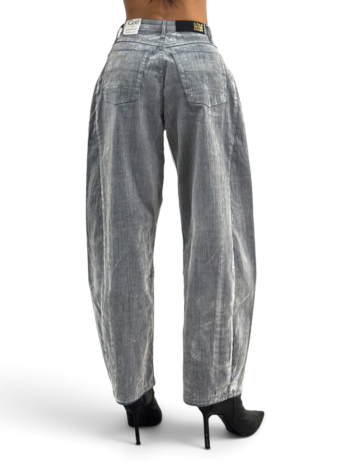 Jeans Ines barrel butterfly in denim floccato