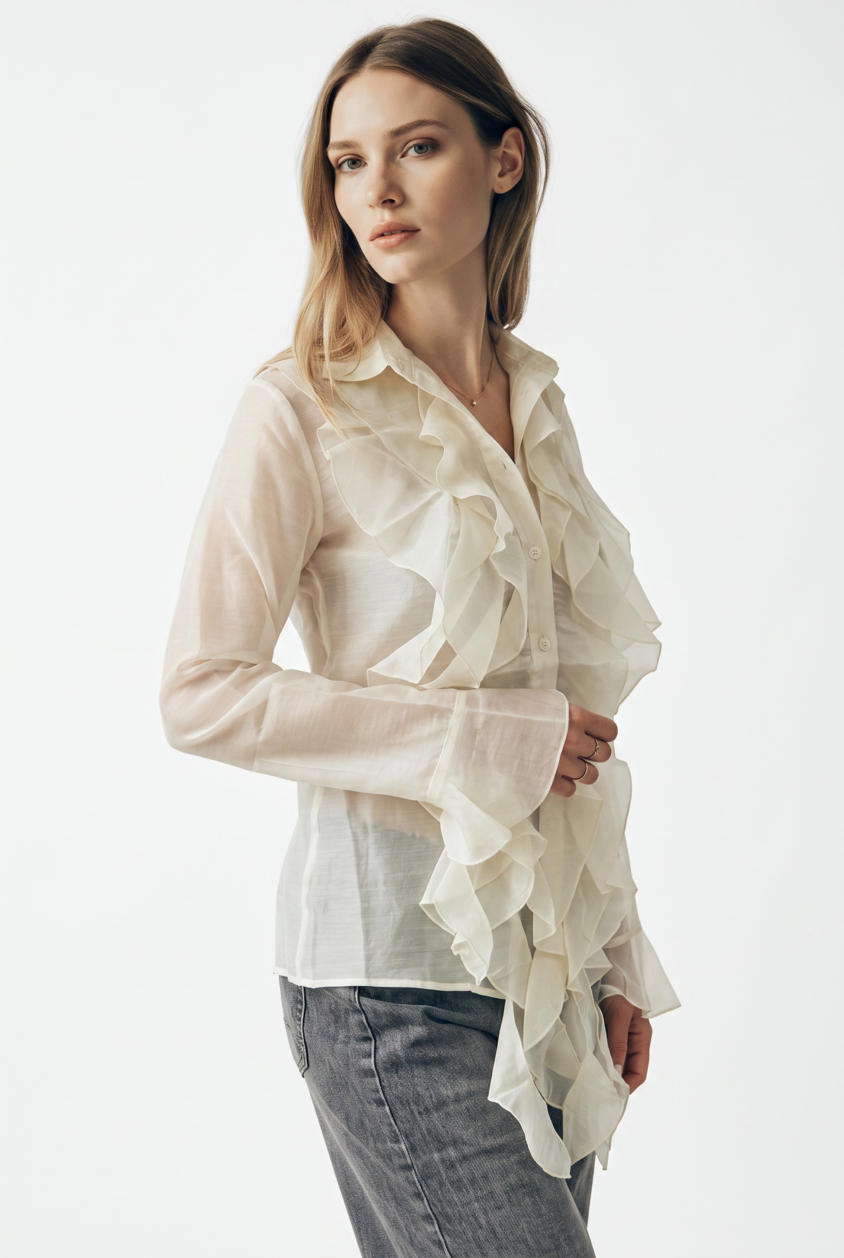 Camicia Yael in misto lyocell con rouches sul davanti