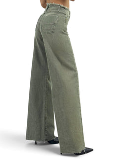 Jeans Daisy wide leg in denim color con cinturino sfrangiato