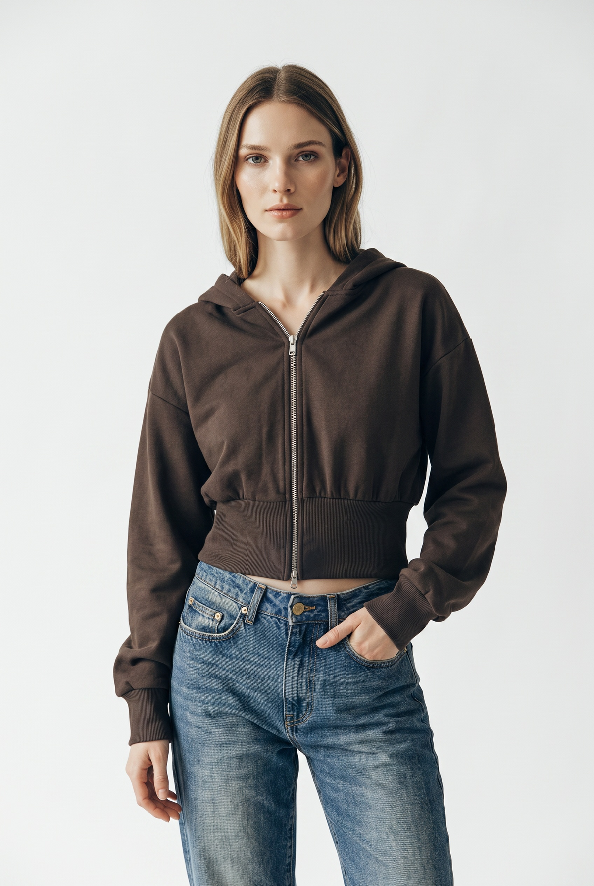 Felpa Jessy cropped con zip e cappuccio in misto viscosa