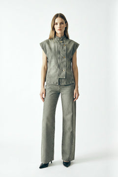 Gilet Hana utility in denim color con collo coreano