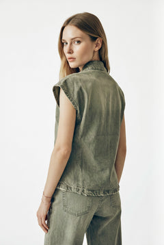 Gilet Hana utility in denim color con collo coreano