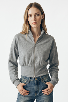 Felpa Jessy cropped con zip e cappuccio in misto viscosa