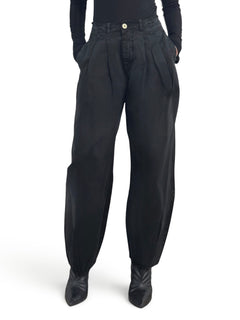 Judo barrel trousers in gabardine with fringed bustier