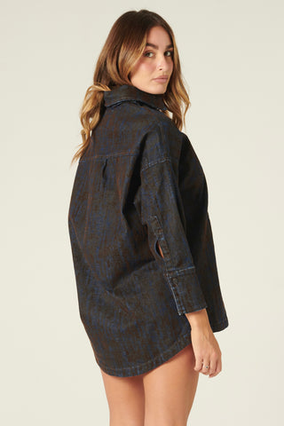 Giacca camicia Lola oversize in denim floccato