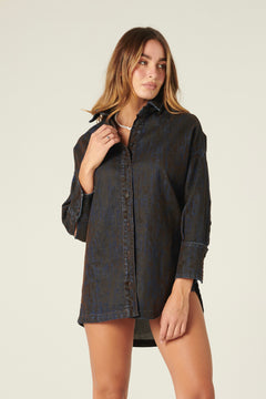 Giacca camicia Lola oversize in denim floccato