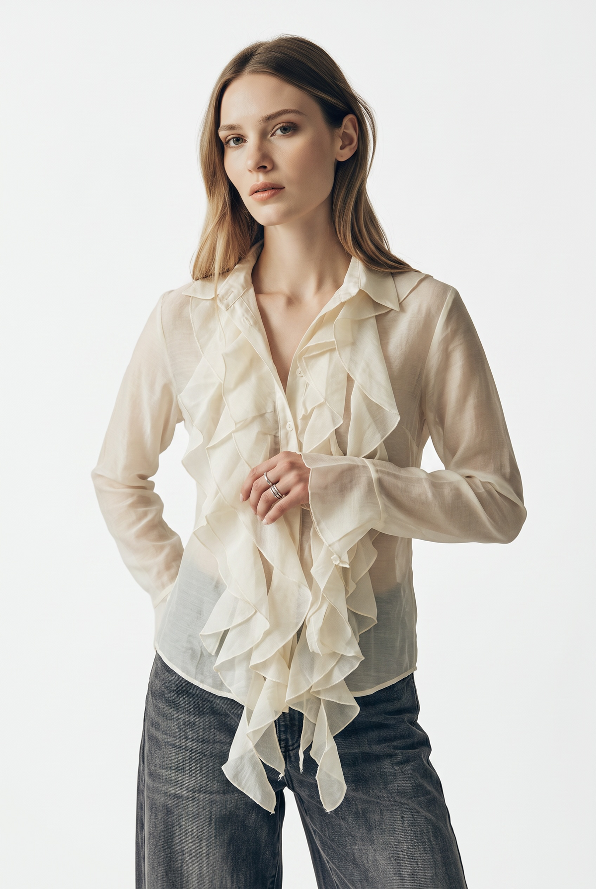 Camicia Yael in misto lyocell con rouches sul davanti