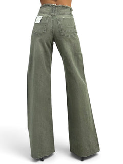 Jeans Daisy wide leg in denim color con cinturino sfrangiato