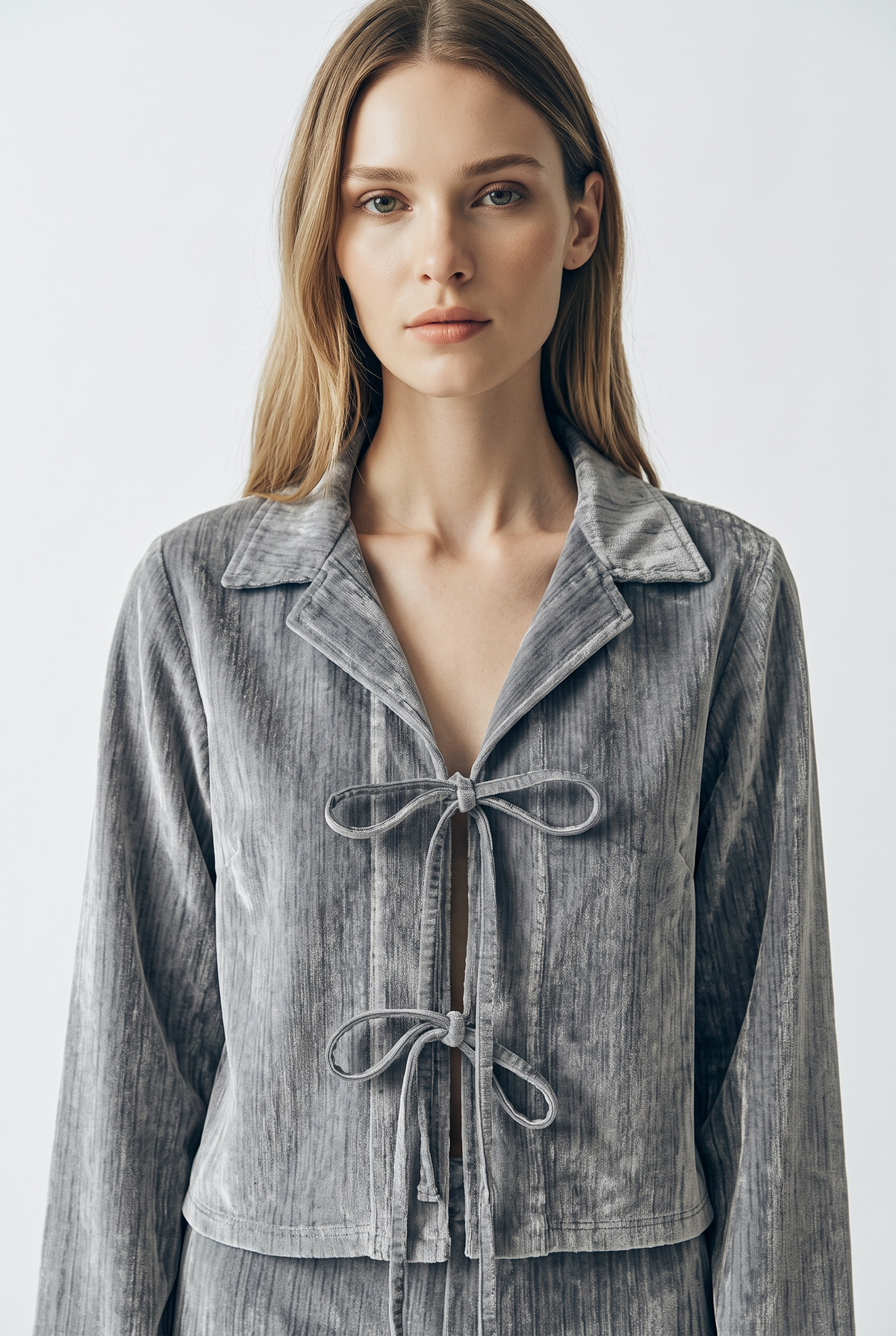 Giacca Camicia Sara boxfit in denim floccato con lacci