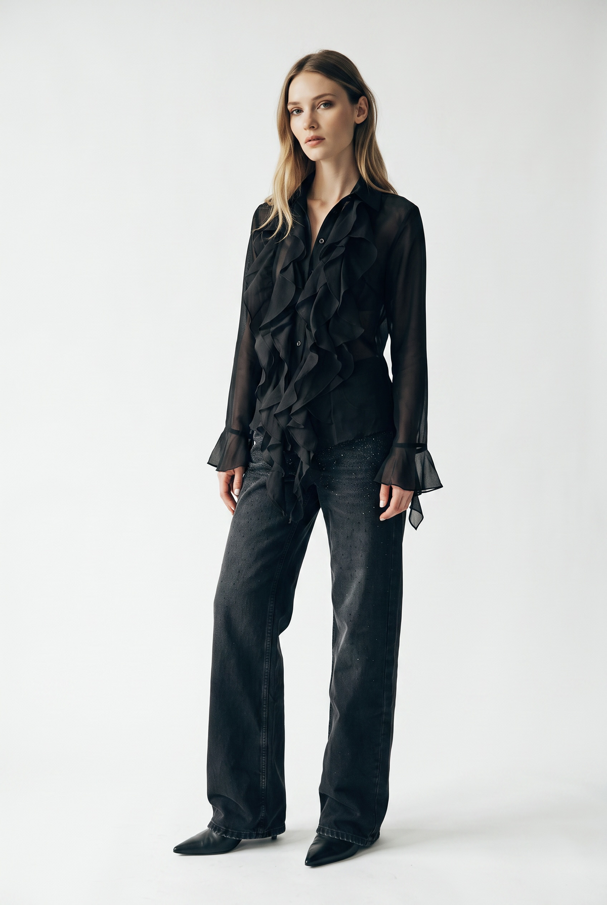 Star gabardine trousers with rhinestone appliqué