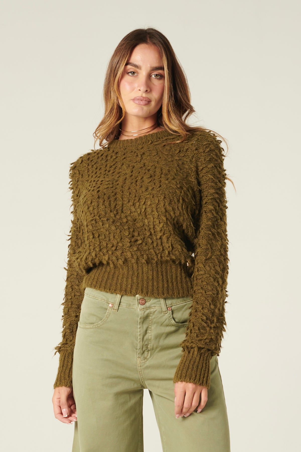 Pull cropped Violet in maglia bouclè
