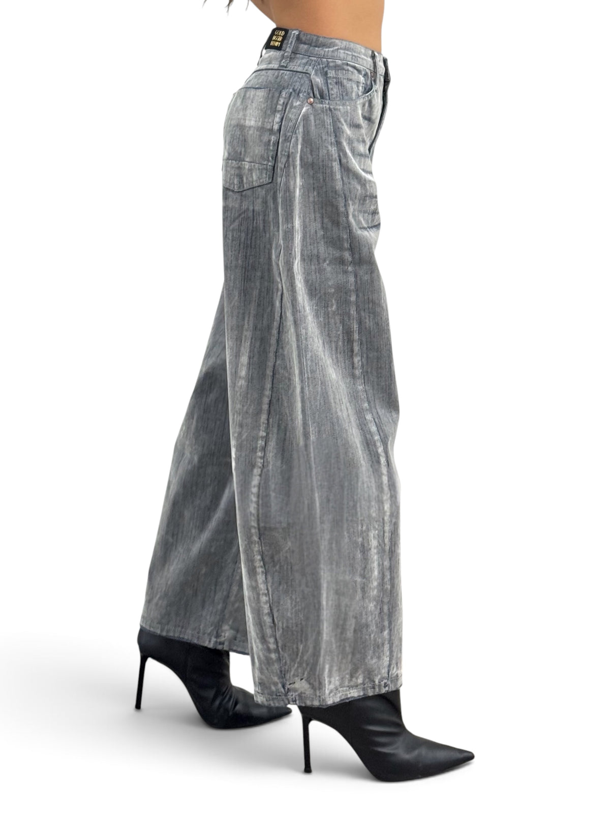 Jeans Ines barrel butterfly in denim floccato