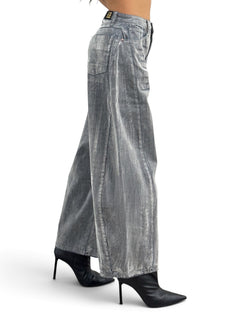 Jeans Ines barrel butterfly in denim floccato