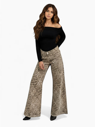 Pantaloni Buffy wide leg in drill animalier used