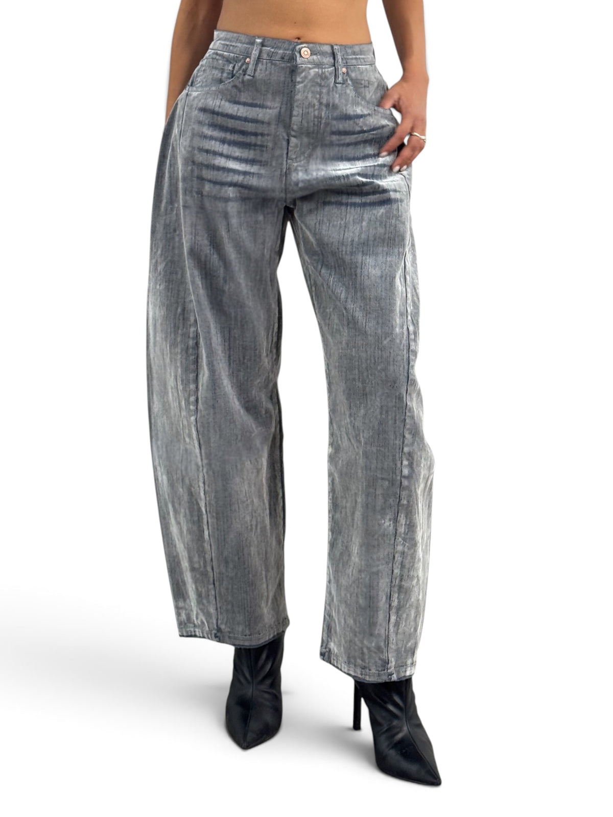Jeans Ines barrel butterfly in denim floccato