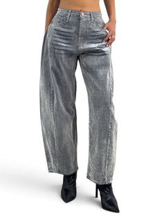 Jeans Ines barrel butterfly in denim floccato