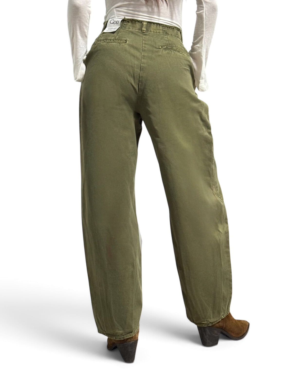 Judo barrel trousers in gabardine with fringed bustier
