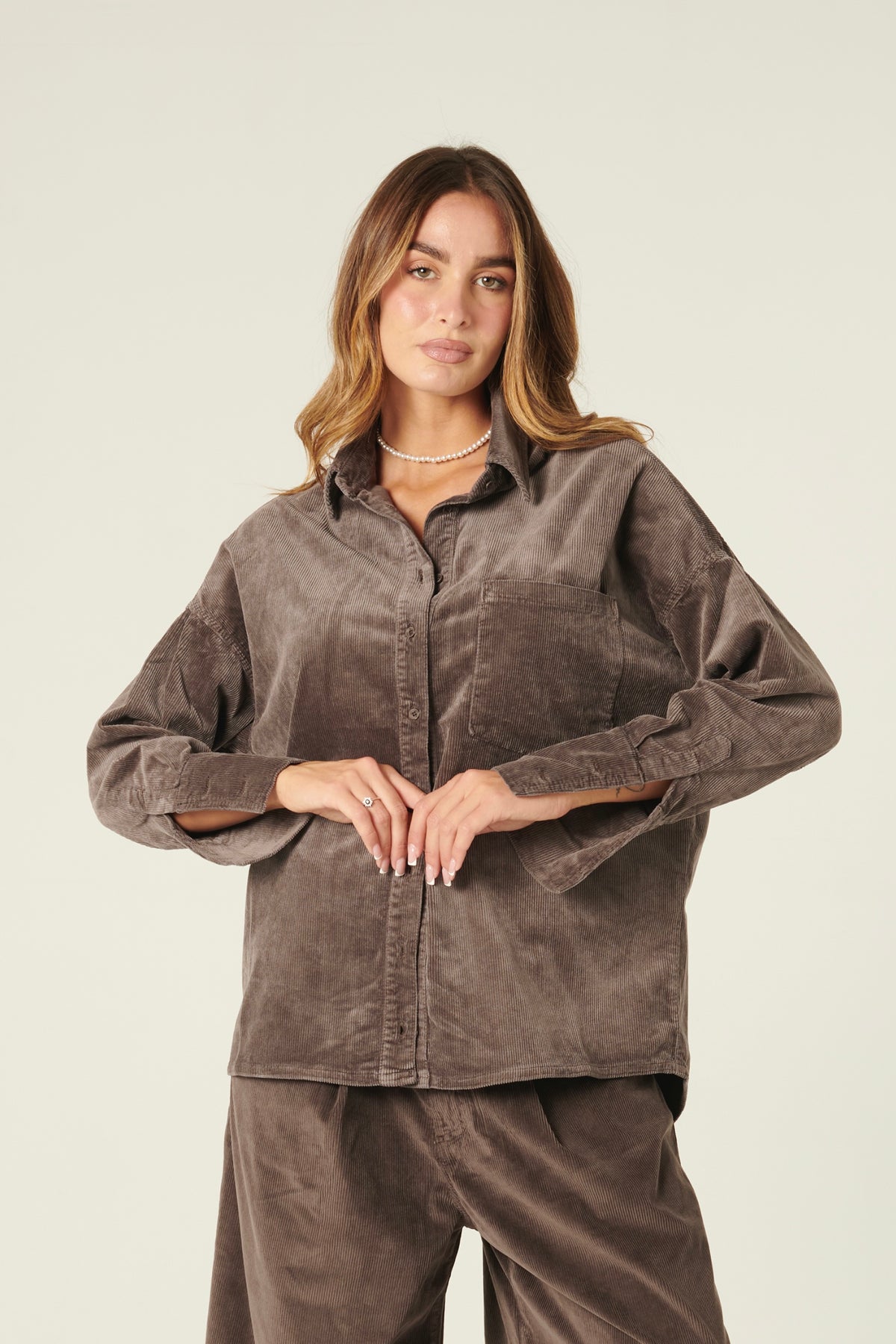 Peach velvet and modal blend shirt
