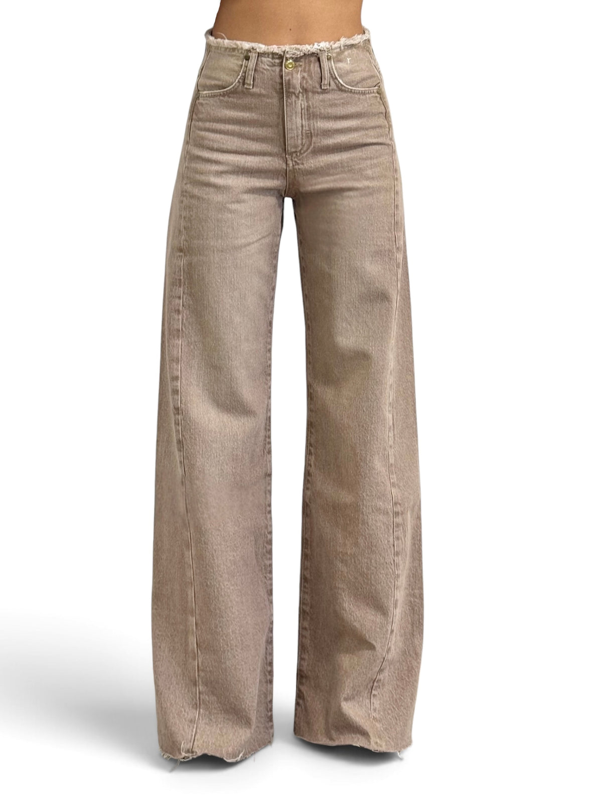 Jeans Daisy wide leg in denim color con cinturino sfrangiato