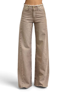 Jeans Daisy wide leg in denim color con cinturino sfrangiato