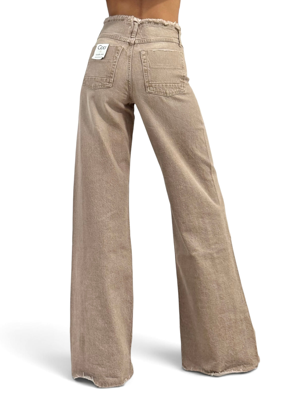 Jeans Daisy wide leg in denim color con cinturino sfrangiato