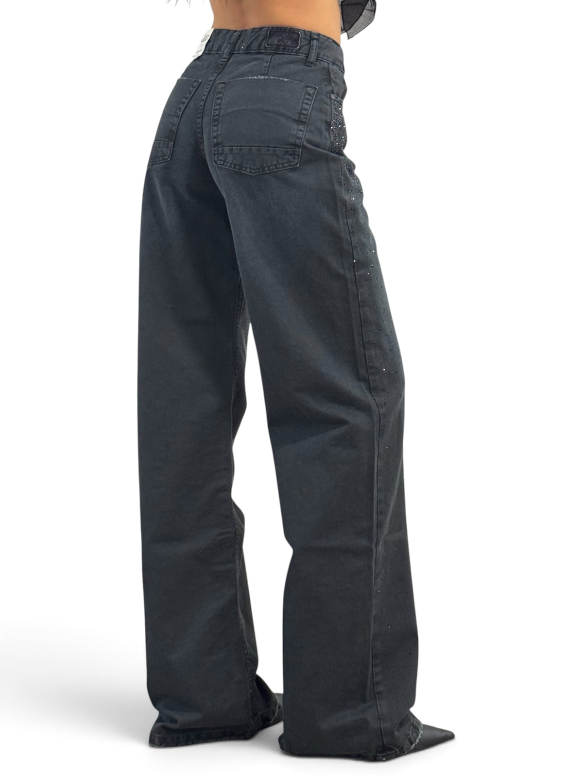 Star gabardine trousers with rhinestone appliqué