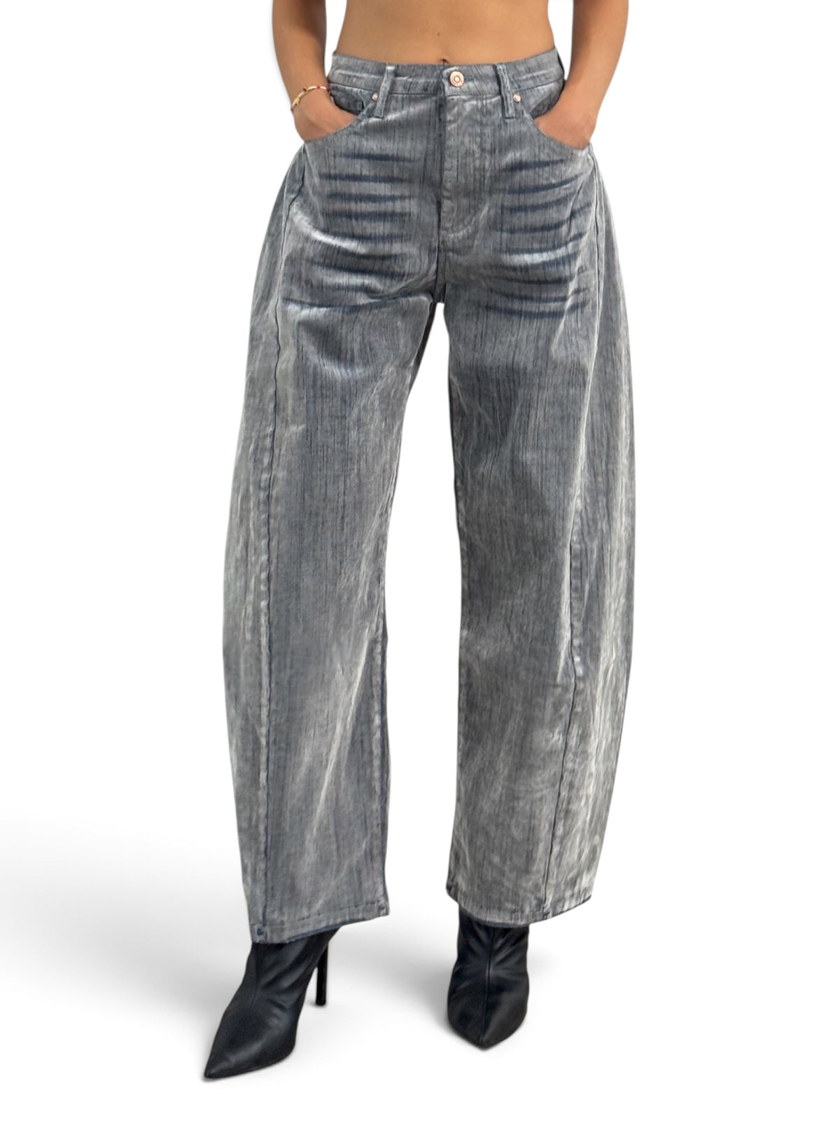 Jeans Ines barrel butterfly in denim floccato