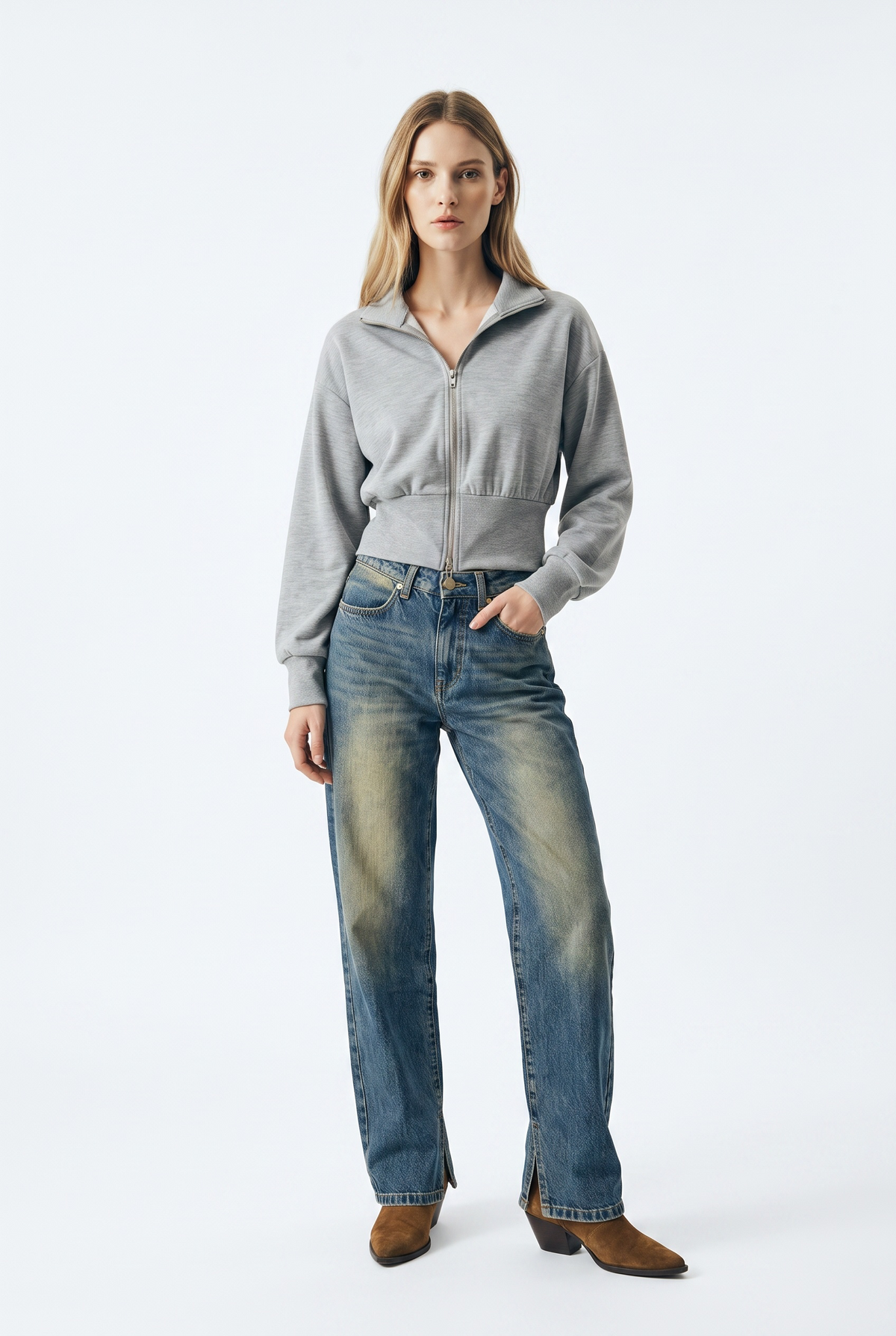 Felpa Jessy cropped con zip e cappuccio in misto viscosa
