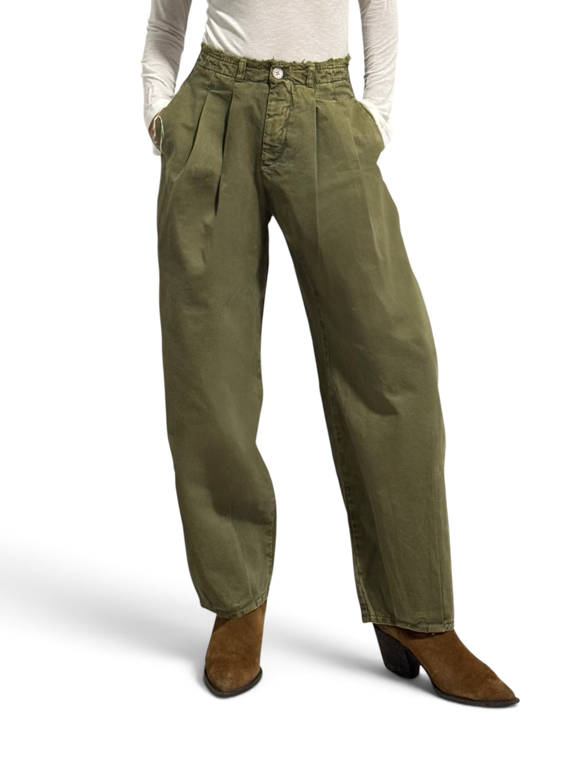 Judo barrel trousers in gabardine with fringed bustier