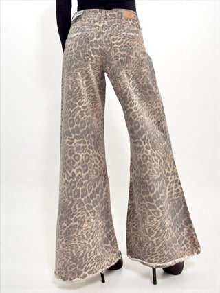 Pantaloni Buffy wide leg in drill animalier used