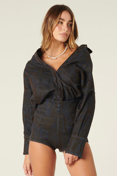 Microshorts Fanny culotte in denim floccato