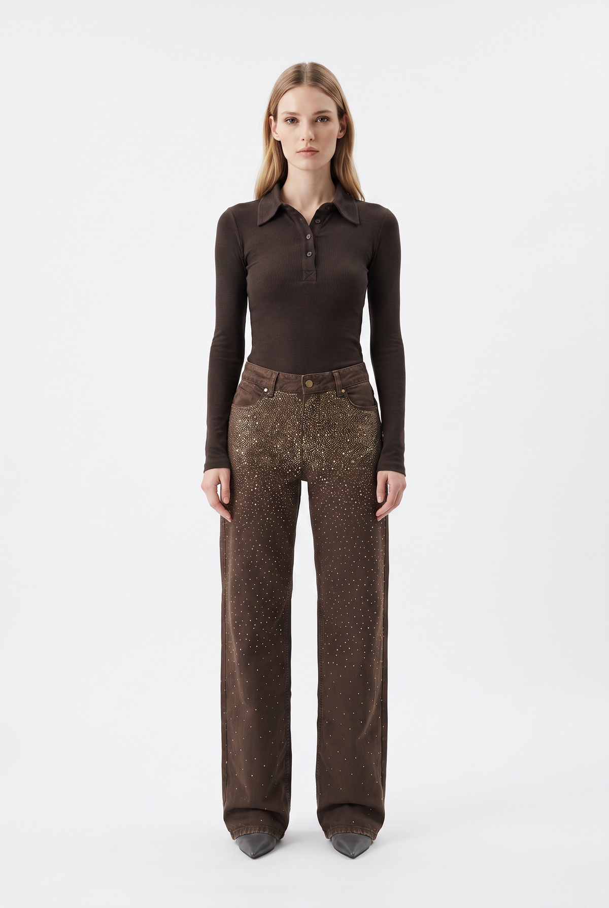 Star gabardine trousers with rhinestone appliqué